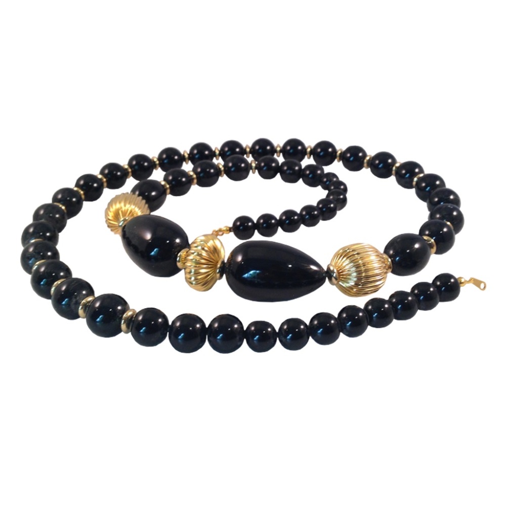 Long Beaded Gatsby Style Necklace "Woman in Black"